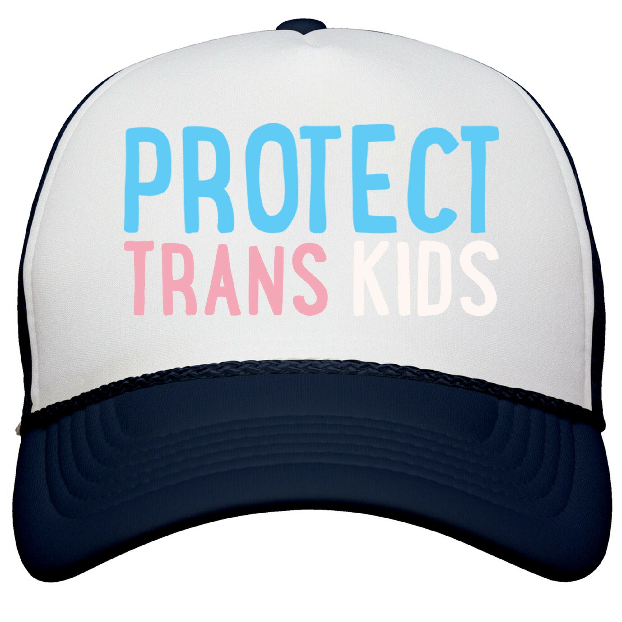 Protect Trans Kids White Print Snapback Trucker Hat